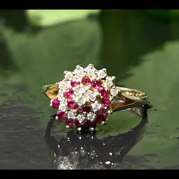 Ruby Ring 14K Galaxy Diamond Cosmic Whirl Celestial Natural Ruby Engagement July